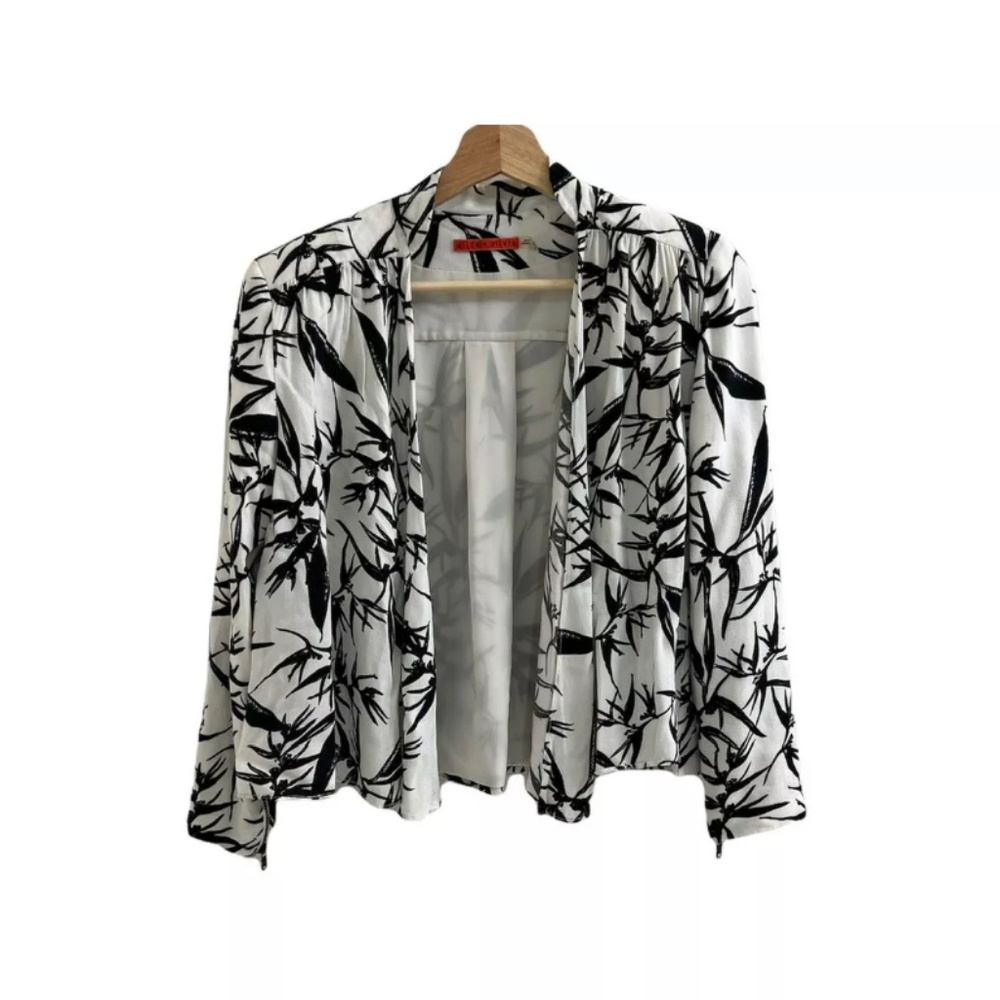 ALICE + Olivia Womens Black White Crop Leaf Tropical Print Blazer Jacket Size XS